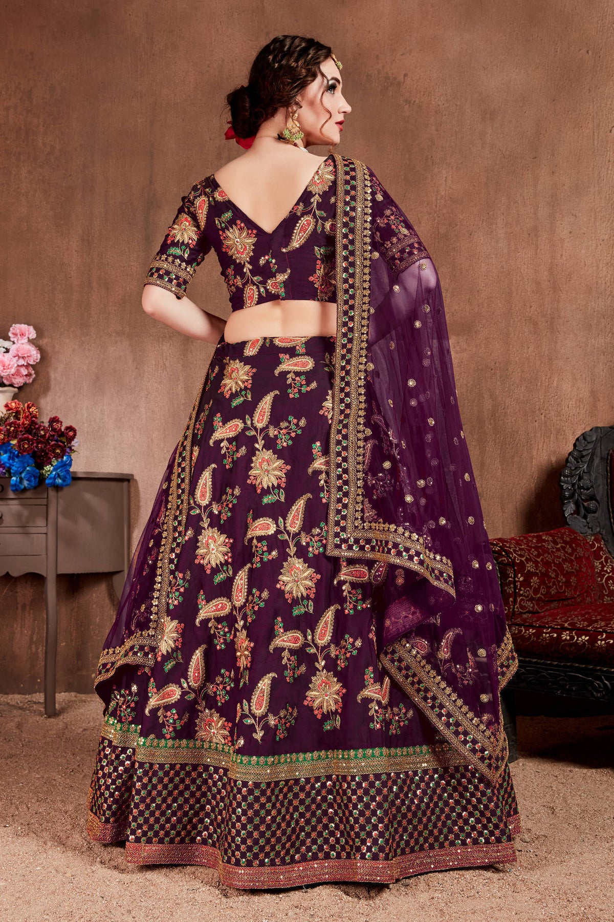 Alluring Purple Colored Bridal Wear Designer Embroidered Lehenga choli