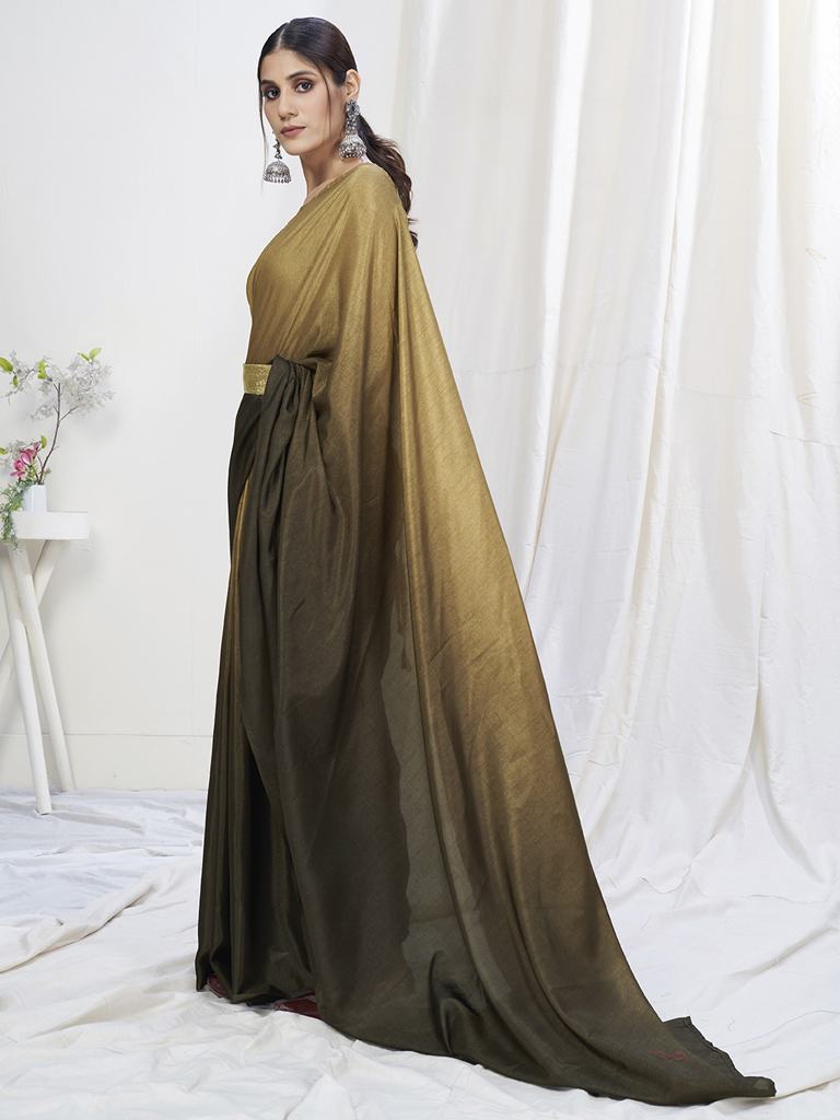 Olive Green-Brown Ready to Wear One Minute Lycra Saree