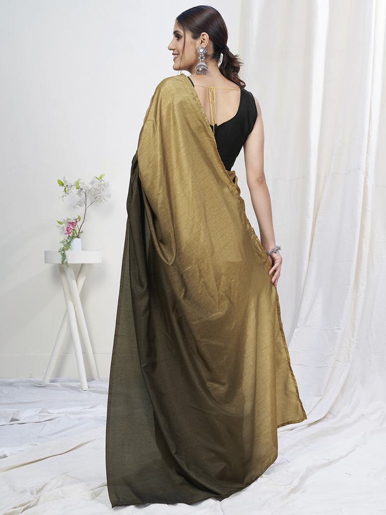Olive Green-Brown Ready to Wear One Minute Lycra Saree