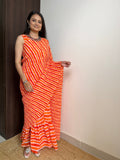 Orange Faux Georgette Crushed Saree Gown