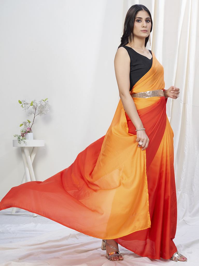 Orange-Red Lycra Based Saree