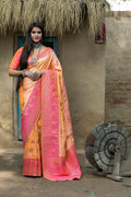 Orange Art Banarasi Silk Saree With Blouse