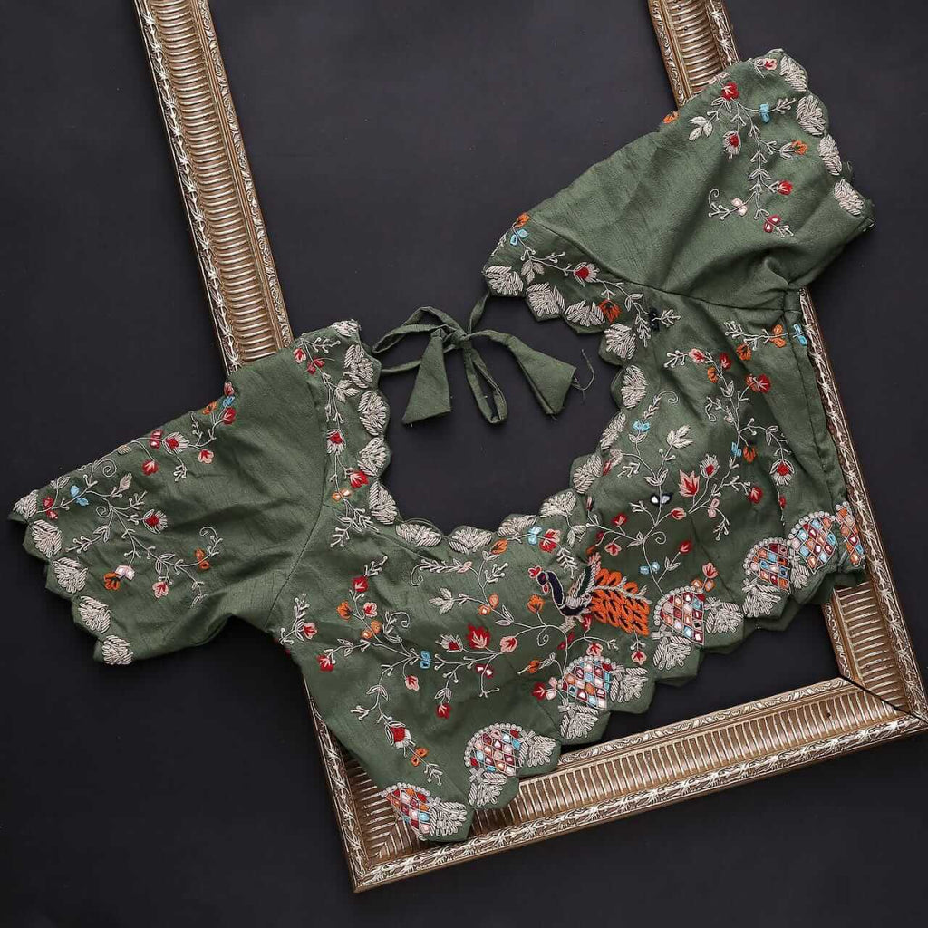 "Orange Elegant Organza Saree with Zari, Dori & Real Mirror Work | Unstitched Bangalori Silk Blouse"