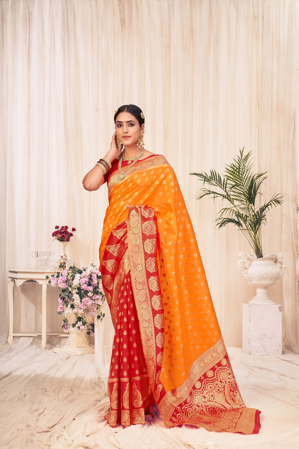 Orange Festive Wear Woven Banarasi Silk Saree
