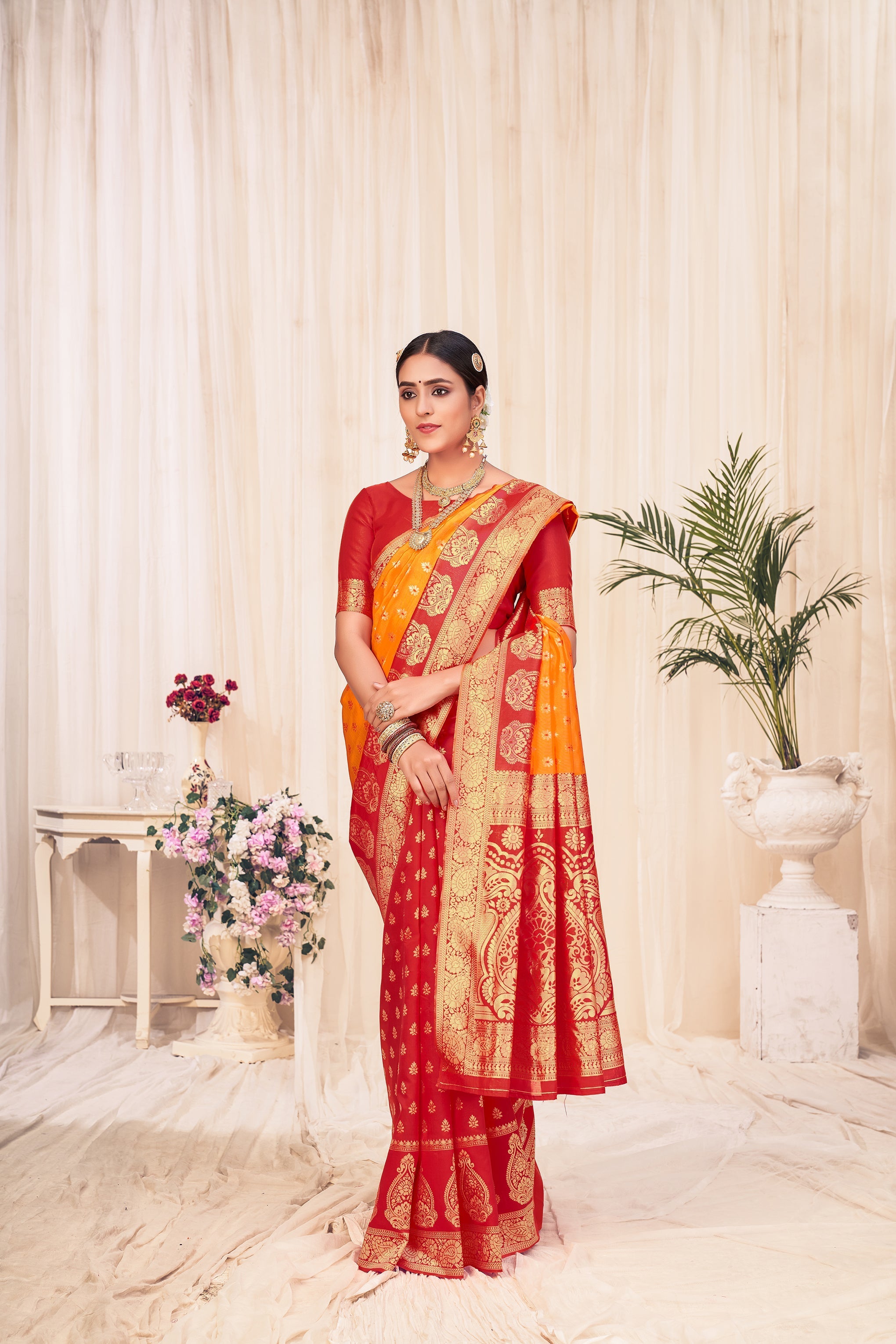 Orange Festive Wear Woven Banarasi Silk Saree