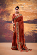 Orange Stylish Printed Crepe Saree with Matching Blouse Piece