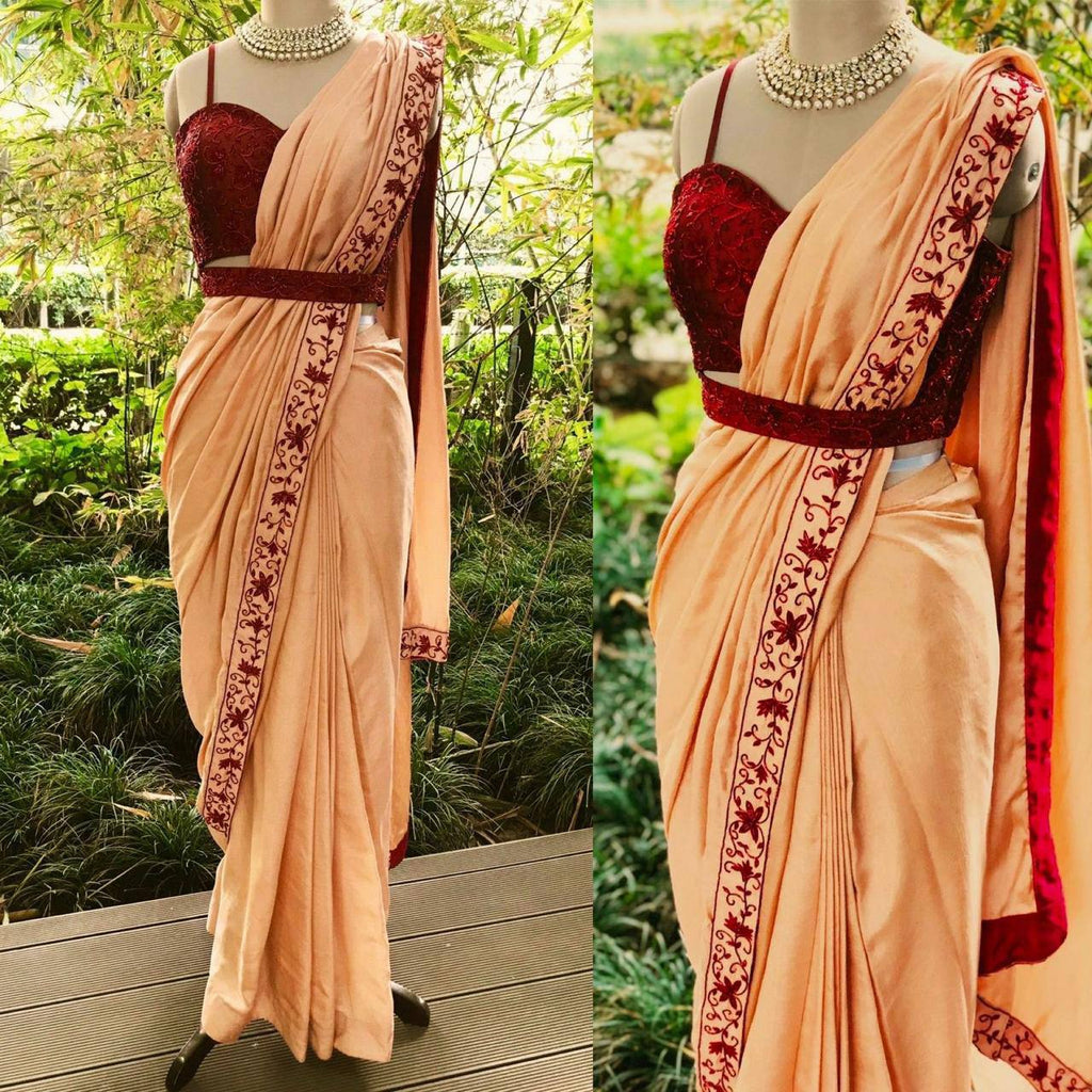 Peach Dolla Silk Saree with Thread & Stone Border and Banglori Satin Blouse