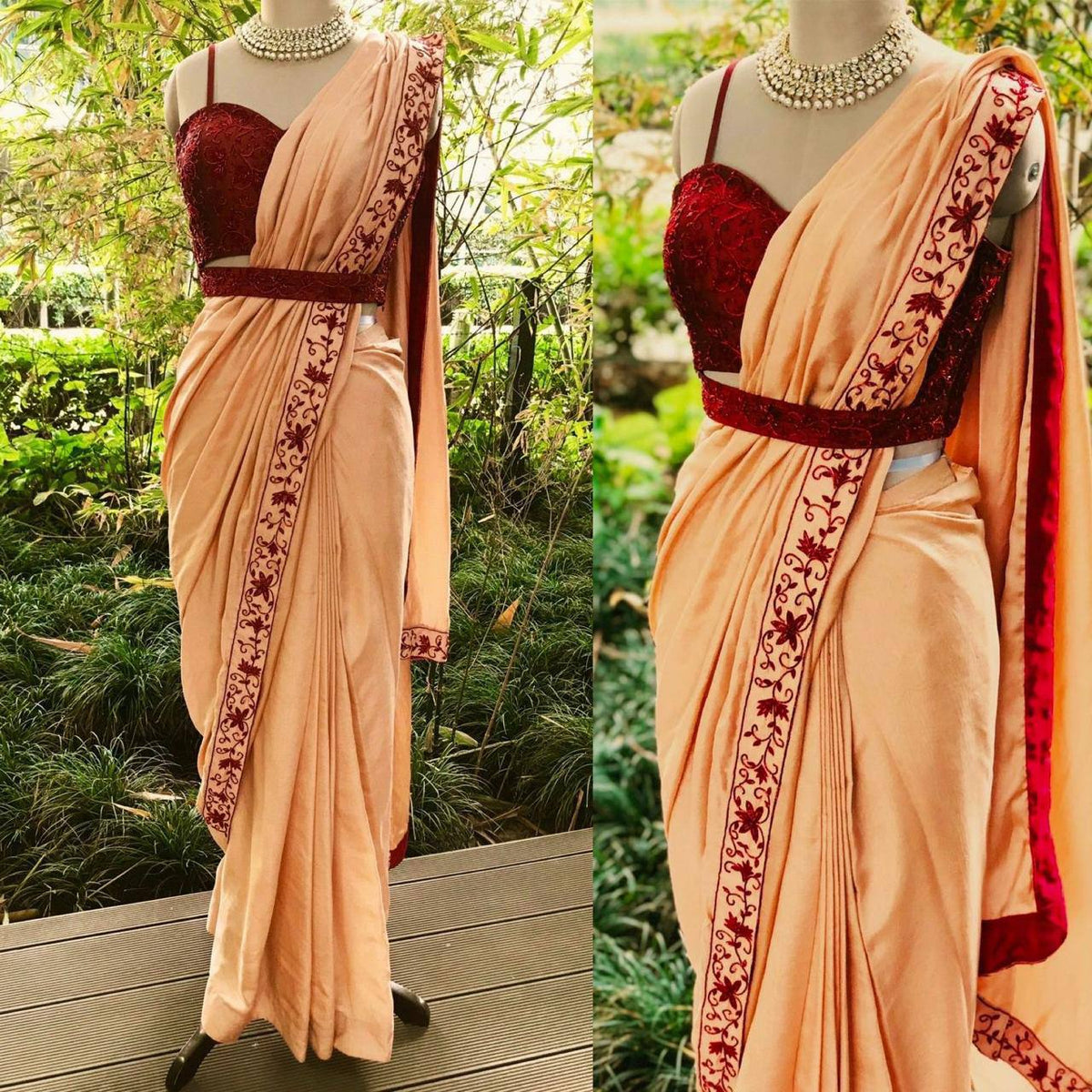 Peach Dolla Silk Saree with Thread & Stone Border and Banglori Satin Blouse