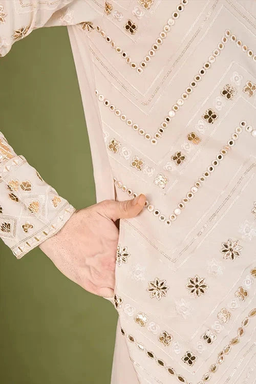 Designer Ivory Viscose Rayon Kurta for Men