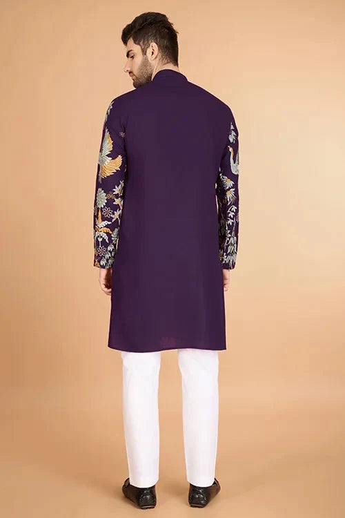 Designer Purple Kurta for Men - Viscose Rayon Fabric
