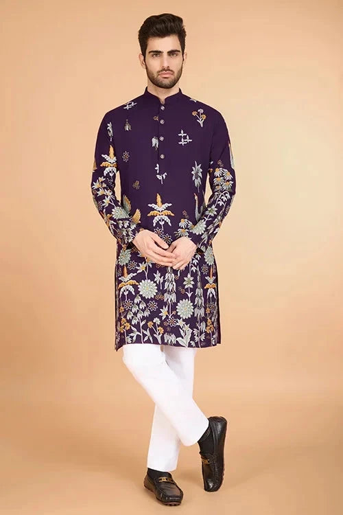 Designer Purple Kurta for Men - Viscose Rayon Fabric