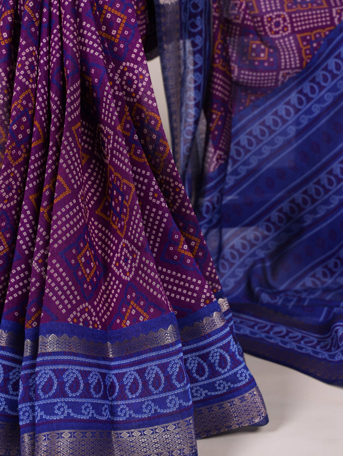 Purple Bandhej Print Chanderi Saree with Zari Weaving Work