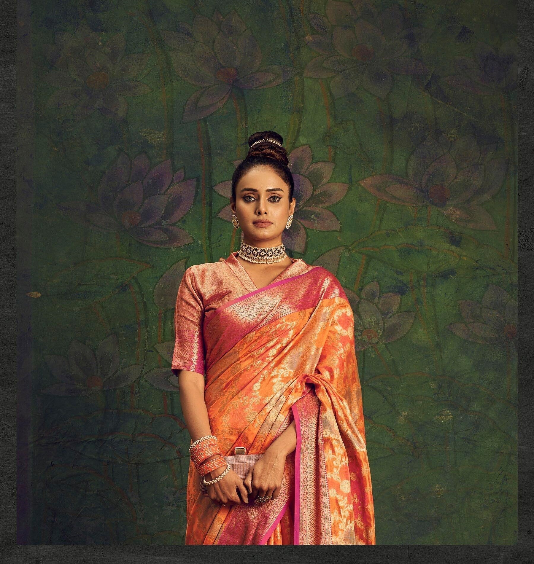 Orange Saree in Organza