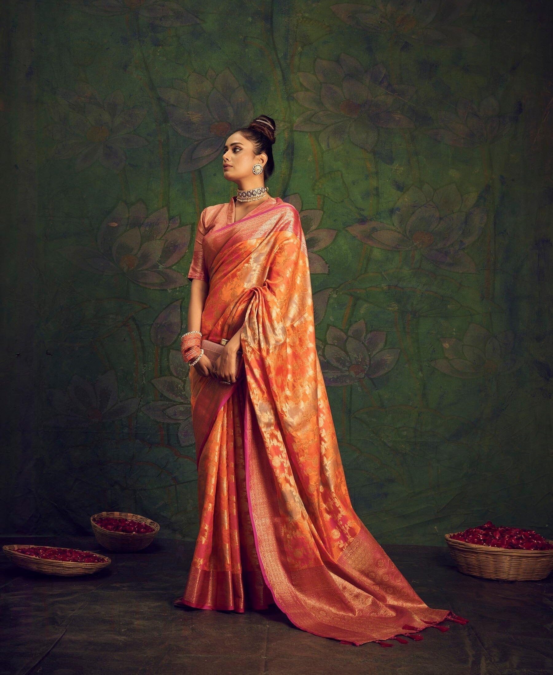 Orange Saree in Organza