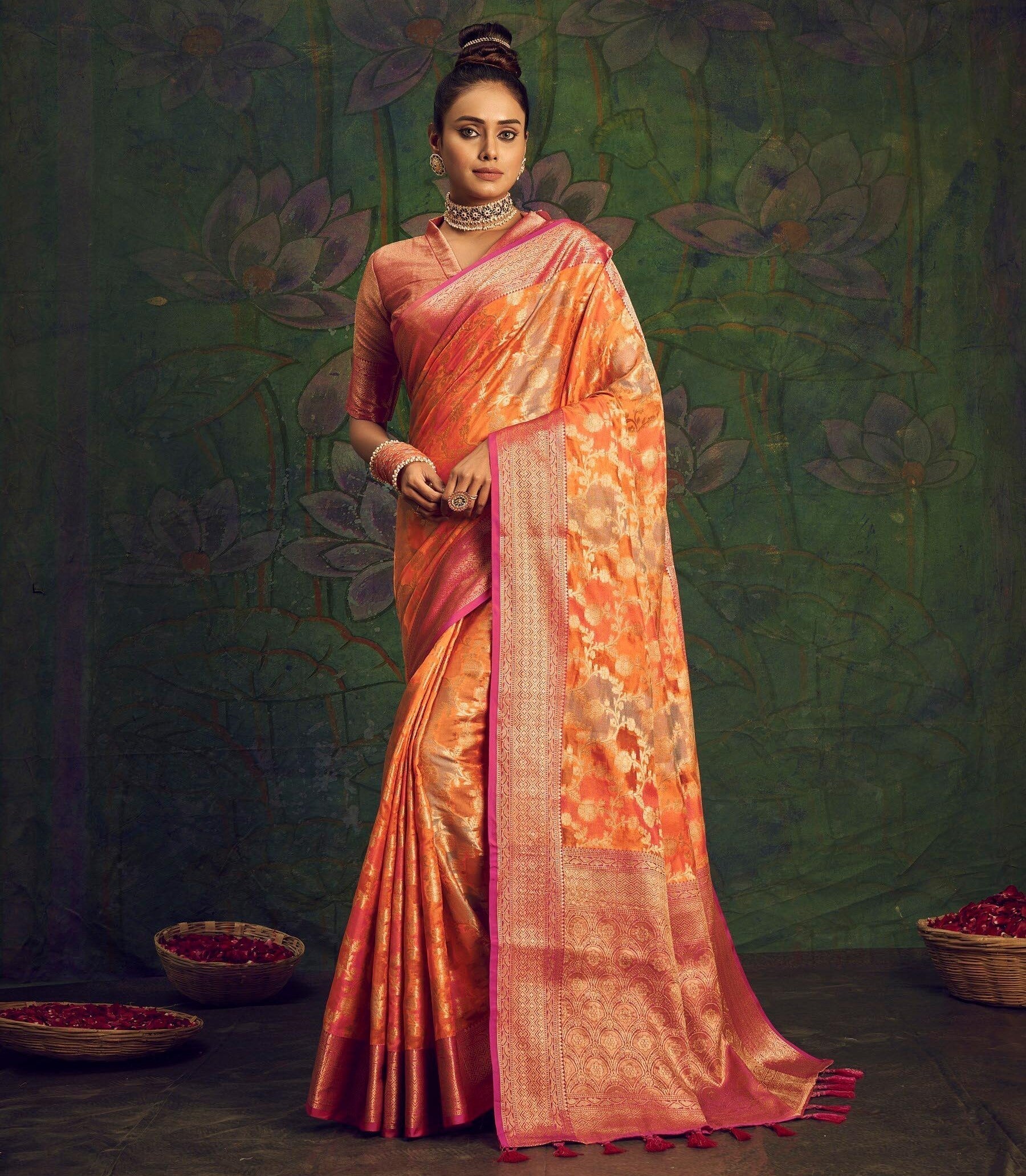 Orange Saree in Organza
