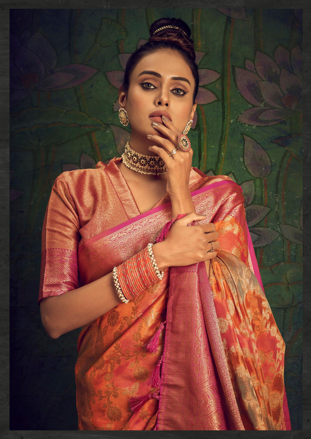 Orange Saree in Organza