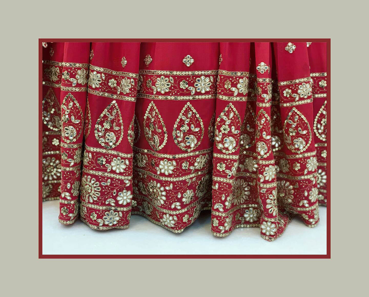 Red Gown in Georgette With Foil Mirror Work