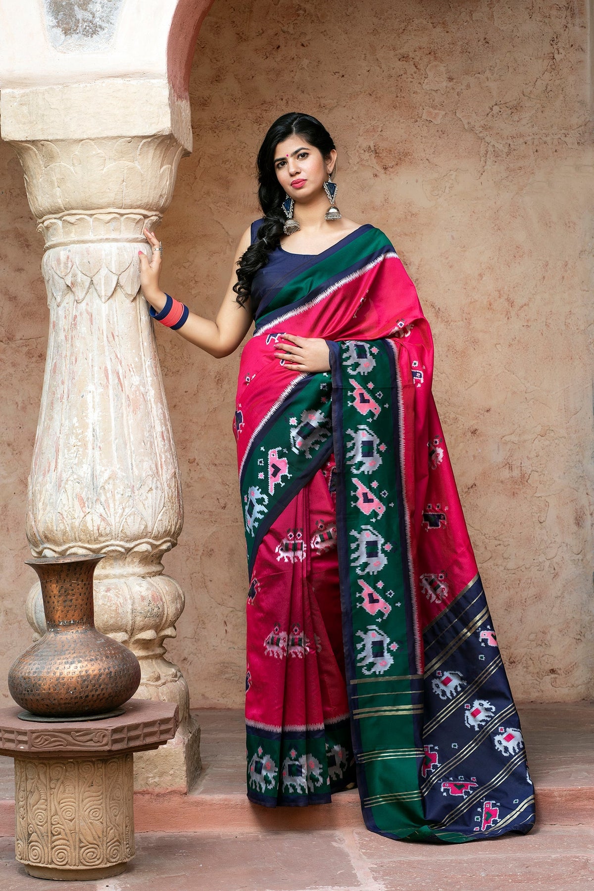 Pink Patola Silk Festival Wear Saree With Blouse