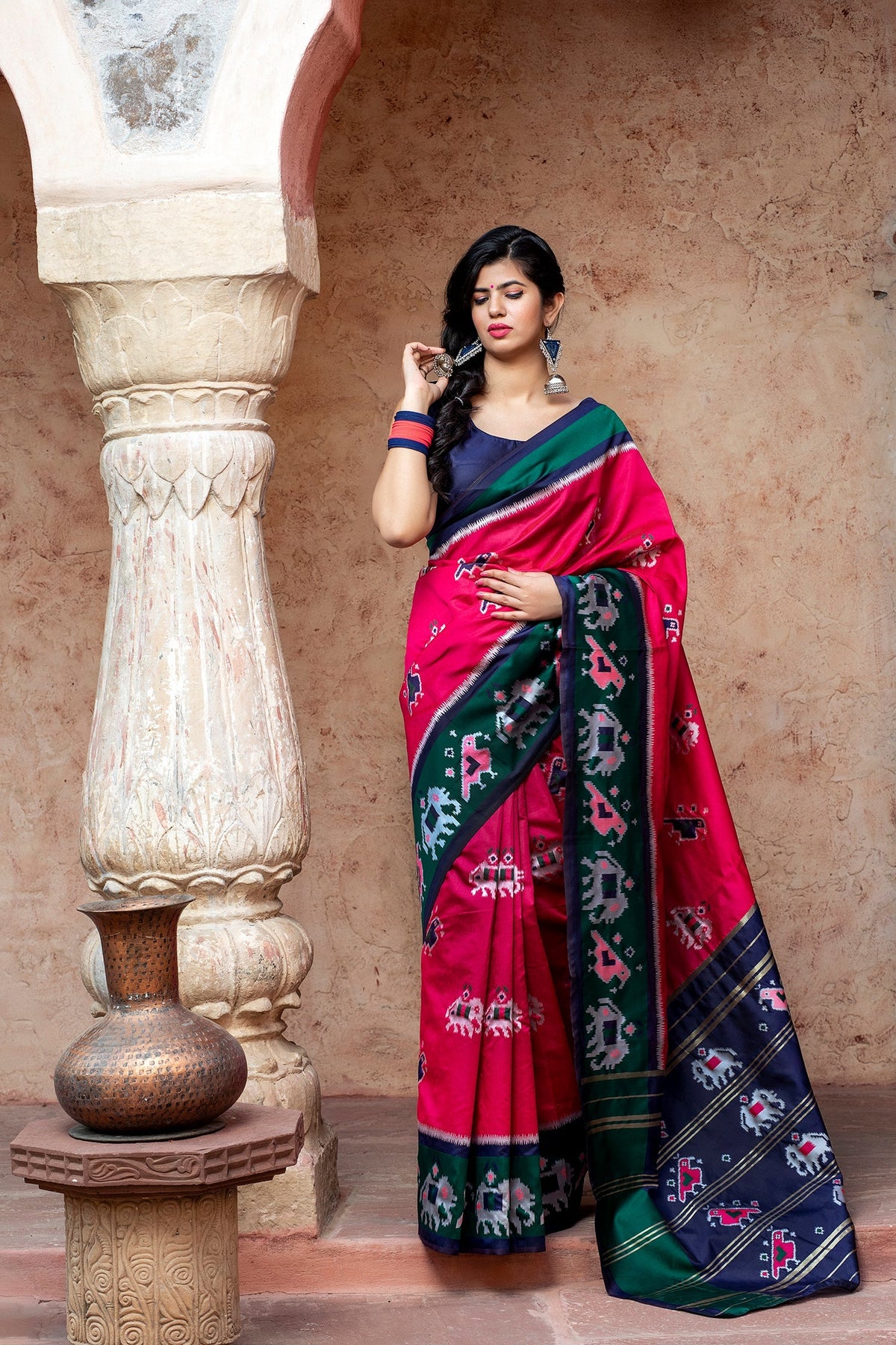 Pink Patola Silk Festival Wear Saree With Blouse