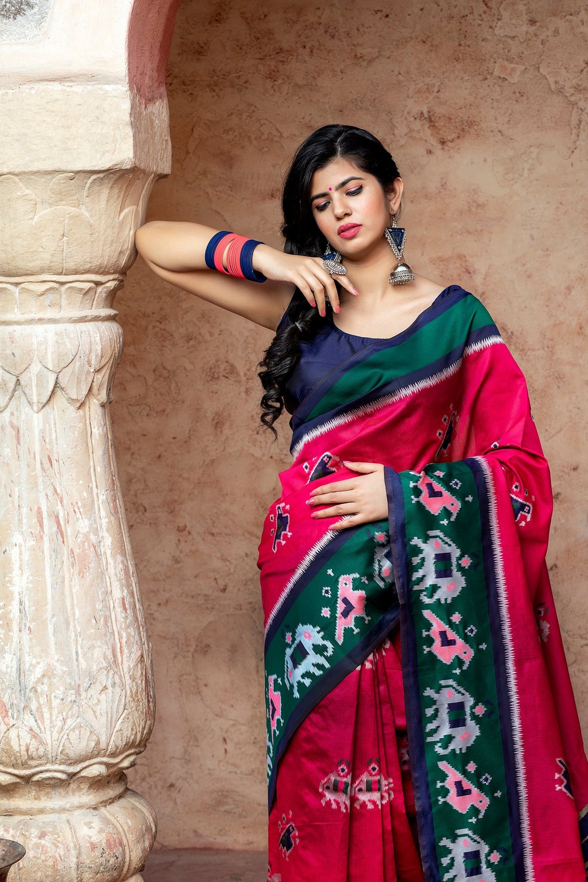 Pink Patola Silk Festival Wear Saree With Blouse