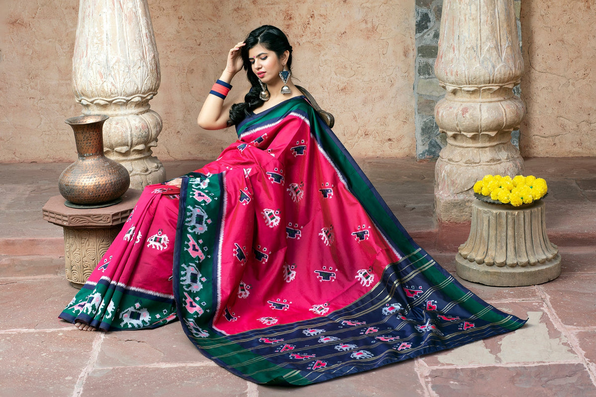 Pink Patola Silk Festival Wear Saree With Blouse
