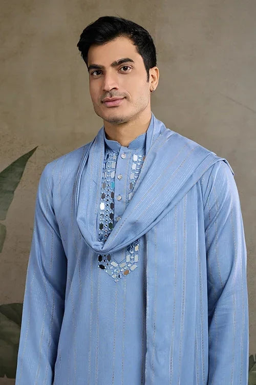 Light Blue Mirror Work Kurta