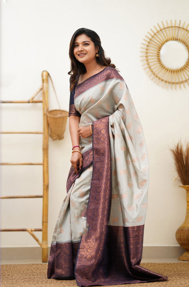 Sumptuous Beige Soft Banarasi Silk Saree With Delectable Blouse Piece