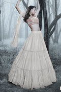 Silver Art Silk Ruffle Lehenga Choli For Indian Festivals & Weddings - Thread Embroidery Work, Handwork Work