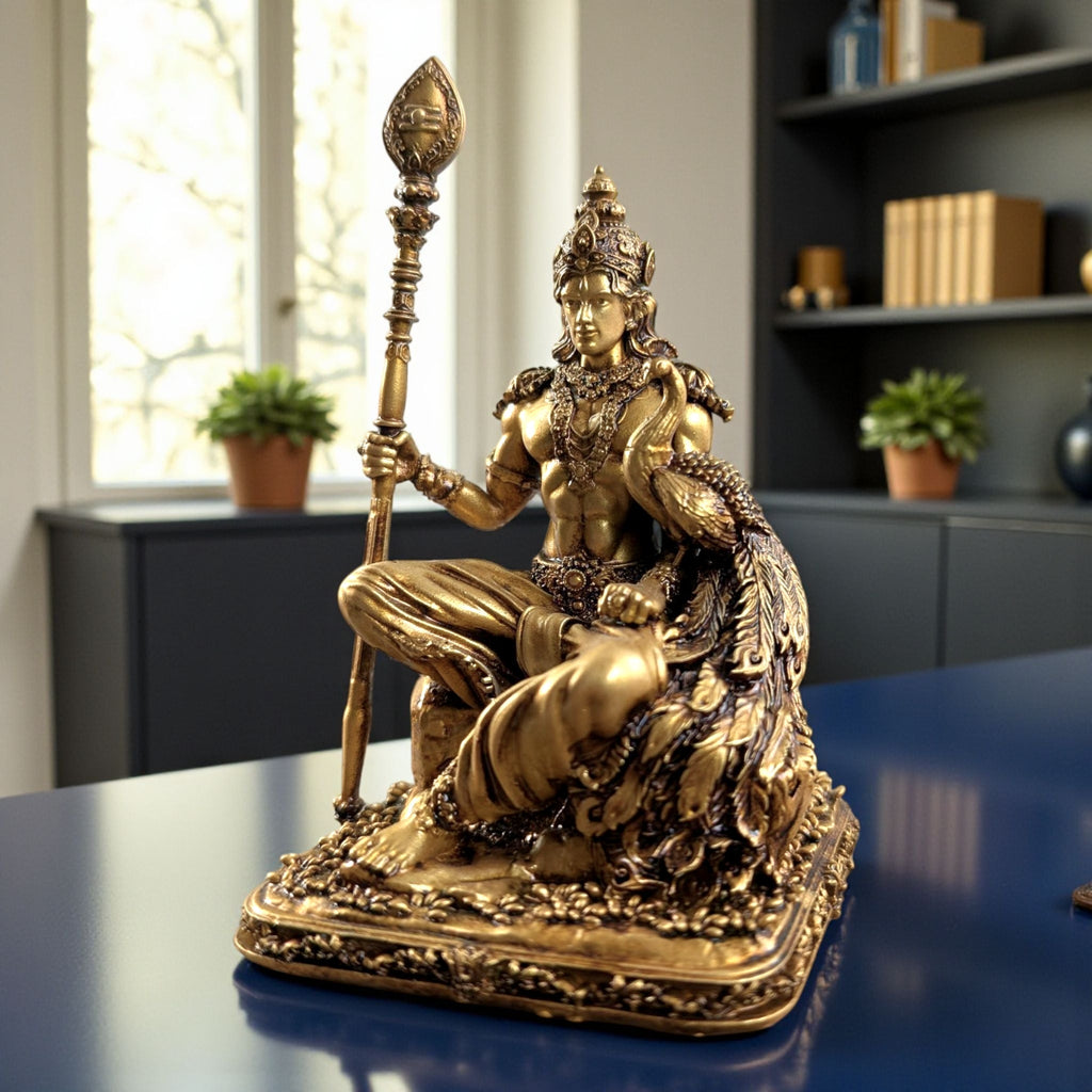 Kartikeya ji (Murugan/Subrahmanya) – The Divine Warrior of Victory & Courage (Sitting Posture) - Fabzie - Home Decor Elegance