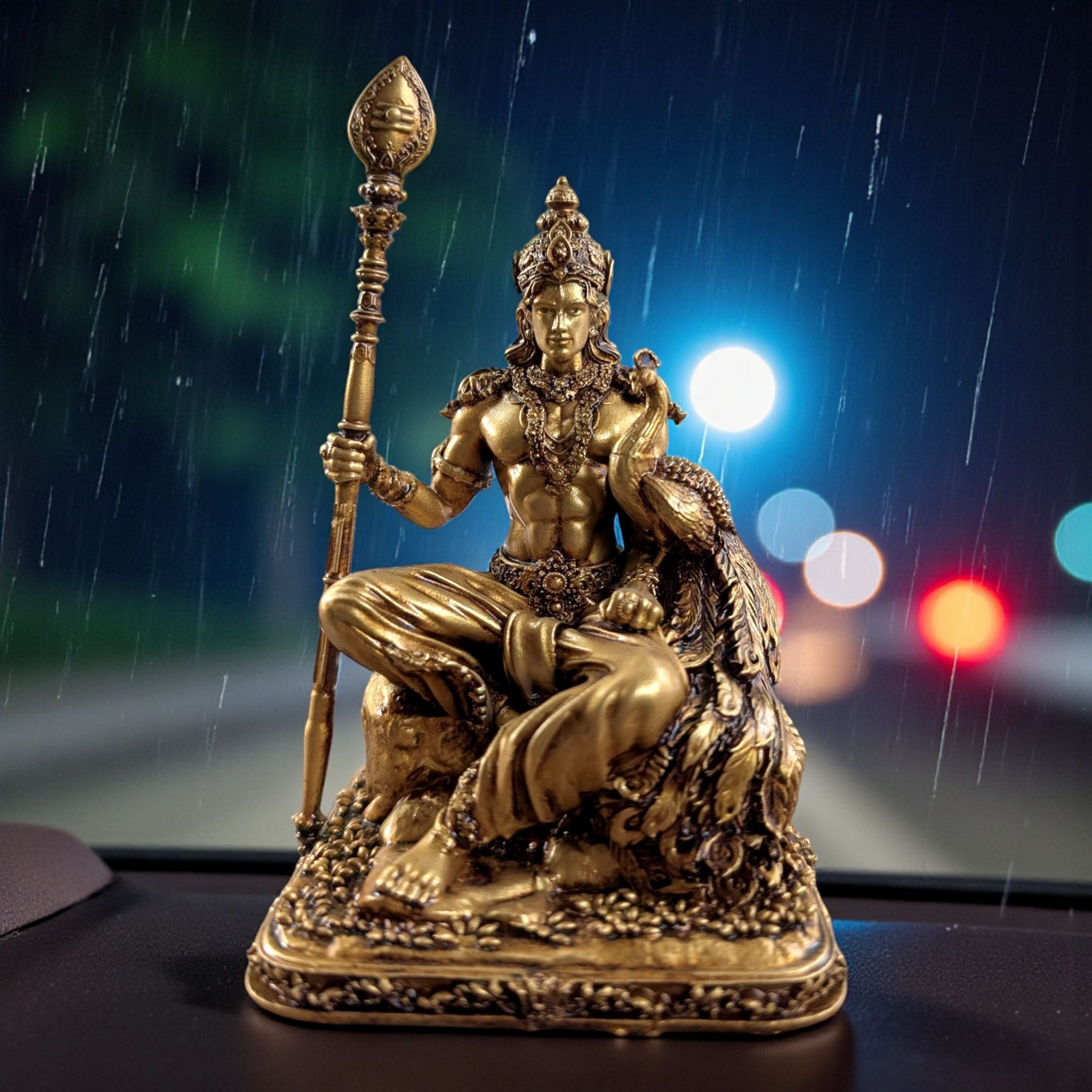 Kartikeya ji (Murugan/Subrahmanya)– The Divine Warrior of Victory & Courage (Sitting Posture) dashboard - Fabzie - Home Decor Elegance