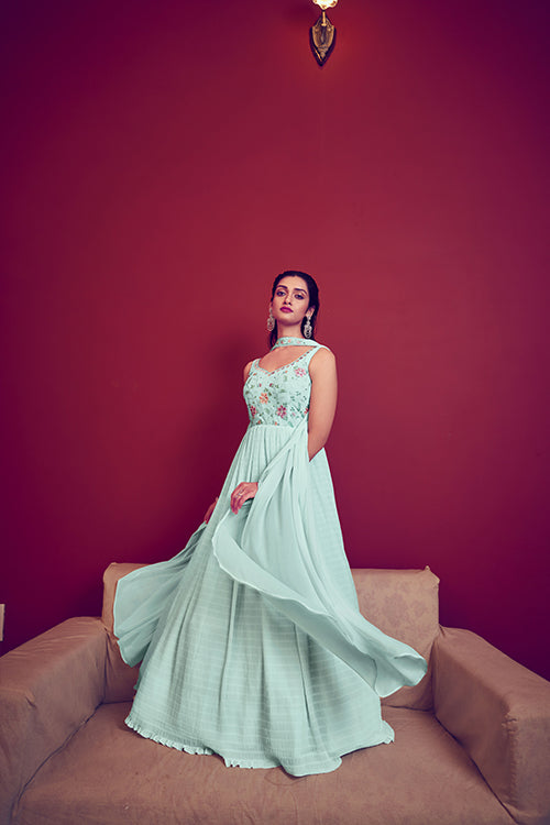 Sky Georgette Embroidered Ready to Ship Long Gown Collection