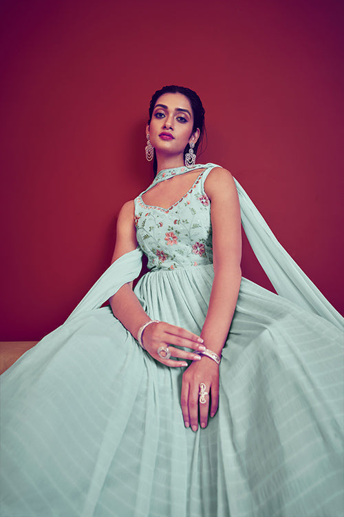 Sky Georgette Embroidered Ready to Ship Long Gown Collection