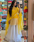 Sleeveless Sequins Work Yellow Palazzo Suit Set