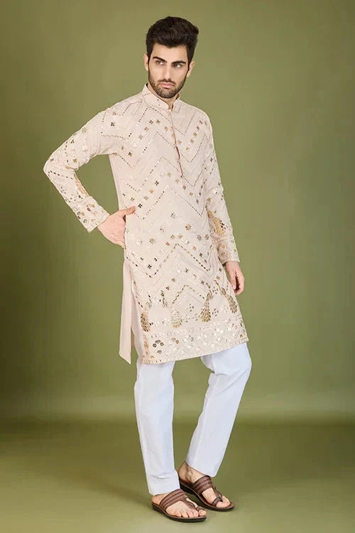 Designer Ivory Viscose Rayon Kurta for Men