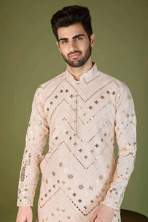 Designer Ivory Viscose Rayon Kurta for Men