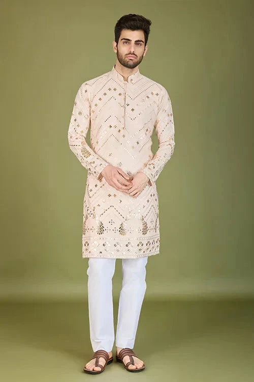 Designer Ivory Viscose Rayon Kurta for Men