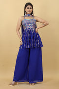 Trendy Blue Color Thread Sequence Sharara Suit