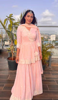 Fancy Light Peach Mirror Work Sharara Suit