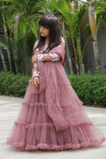 Admiring Peach Color Kids Ruffle Style Gown