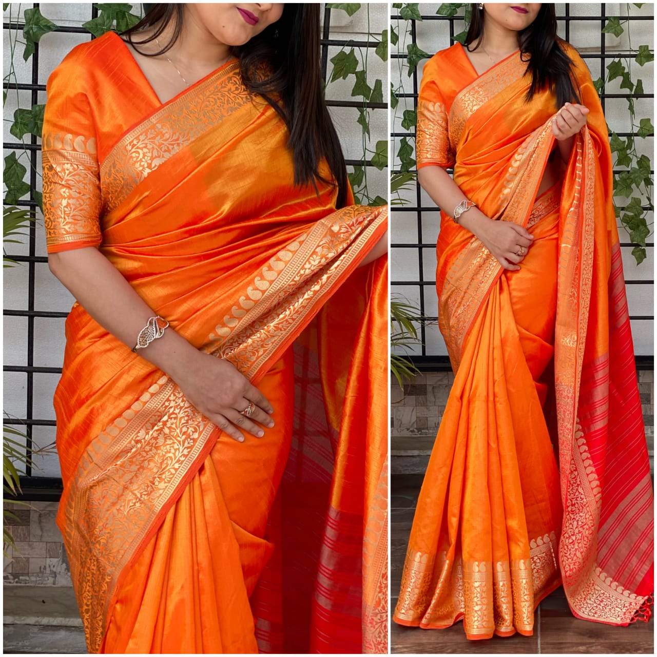 Orange Color Silk Saree with Jacquard Work