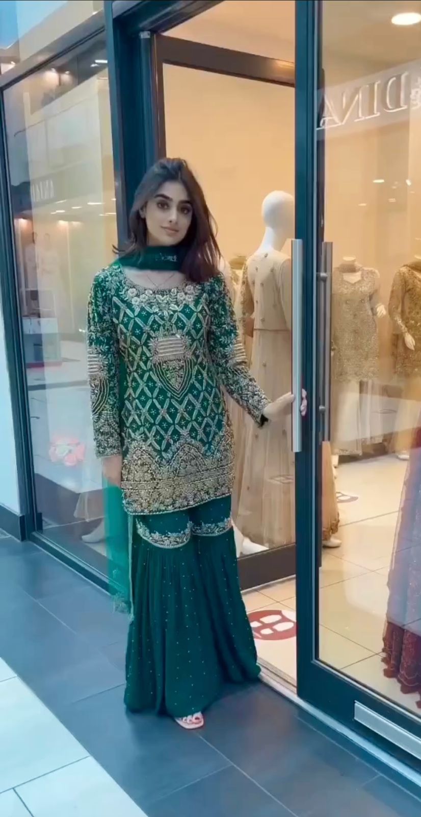 Exclusive Embroidery Sequence Work Green Color Sharara Suit