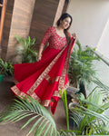 Presenting Red Color With Work Georgette Gown