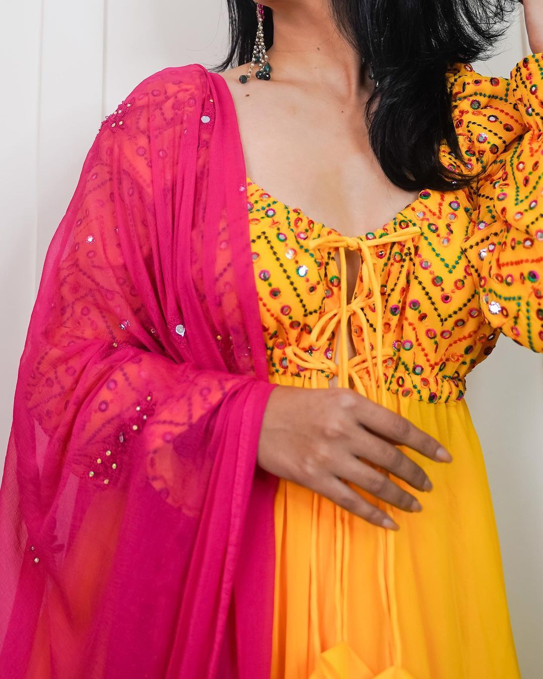 Yellow Anarkali Gown with Embroidery and Palazzo