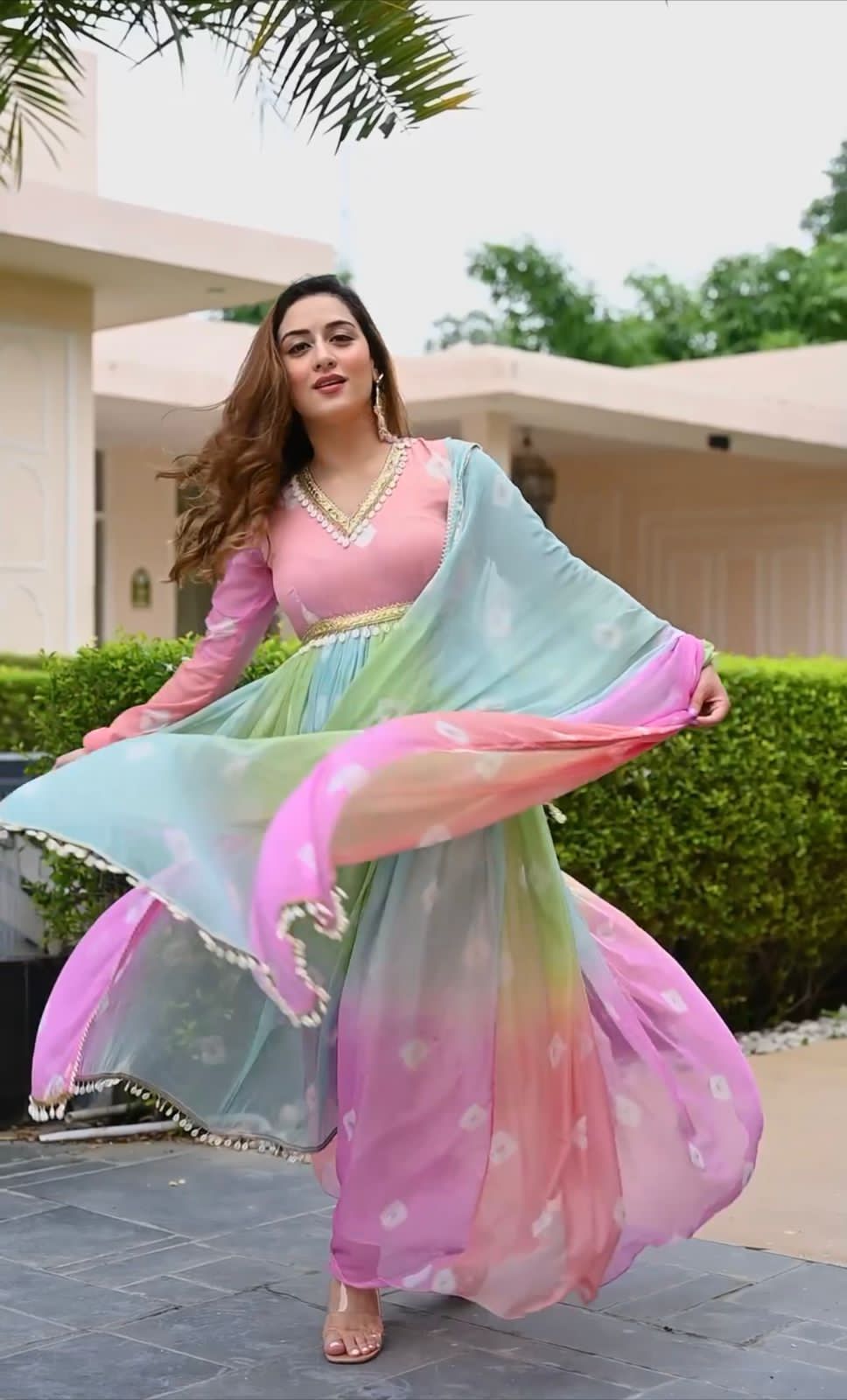 Fascinating Multi Color Digital Printed Gown