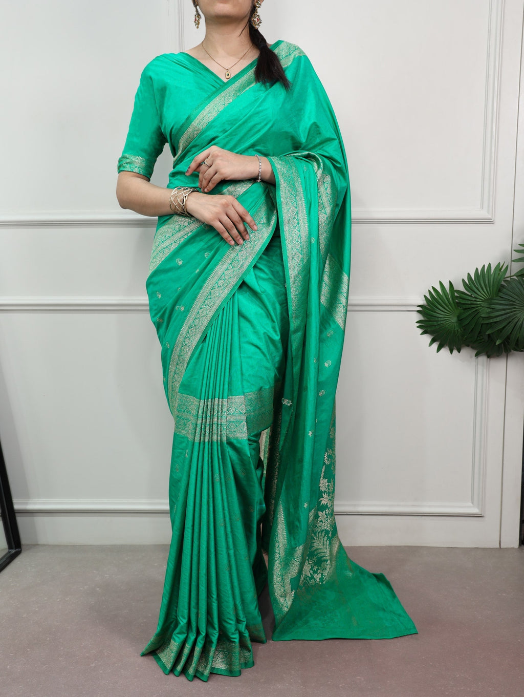 Aqua Green Mysore Zari Weaving Saree