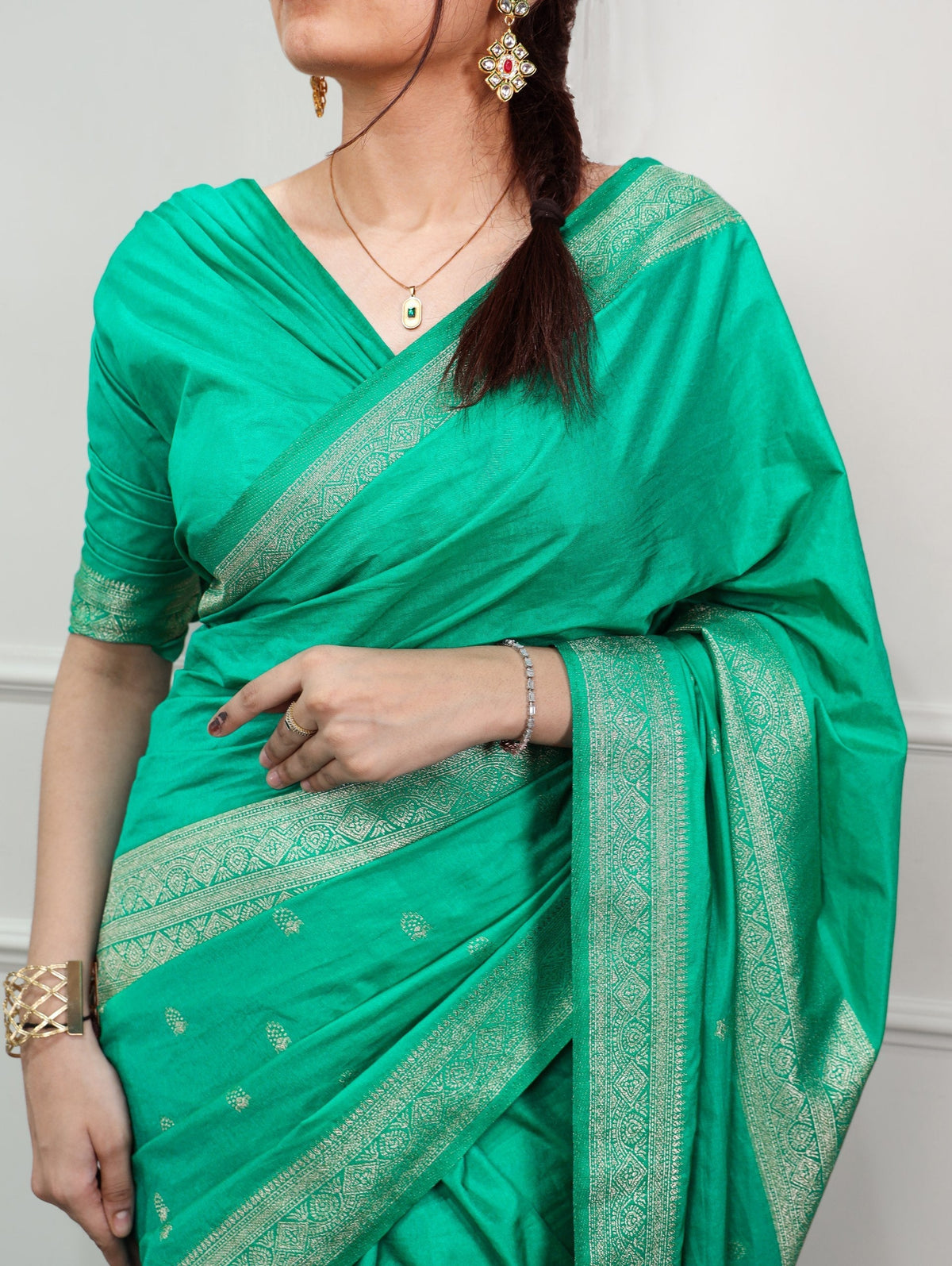 Aqua Green Mysore Zari Weaving Saree