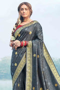 Anchor Grey Zari Butta Woven Banarasi Saree