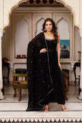 Black Designer Faux Georgette Mirror Handwork Plazzo Set with Dupatta