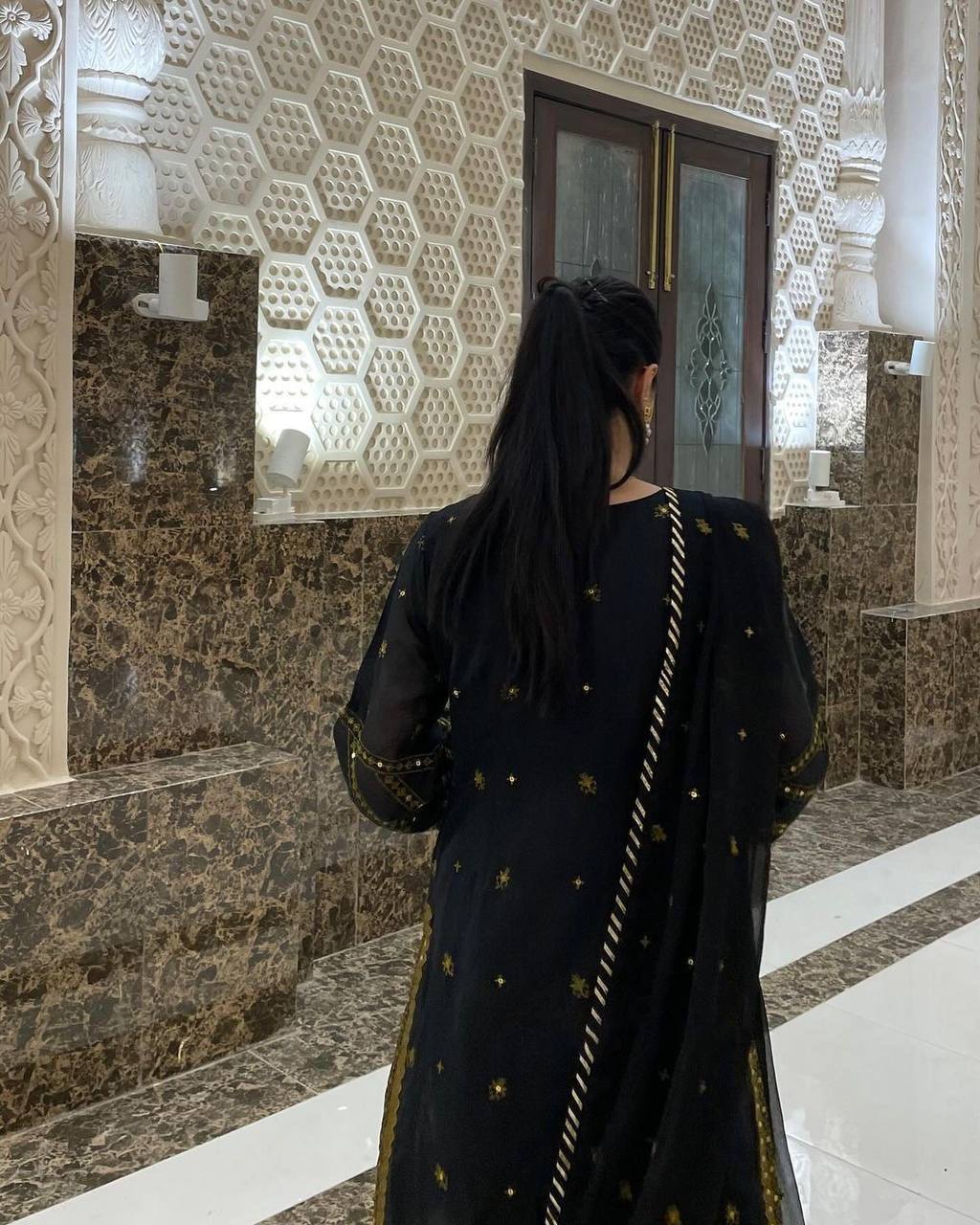 Black Elegant Embroidered Georgette Suit Set
