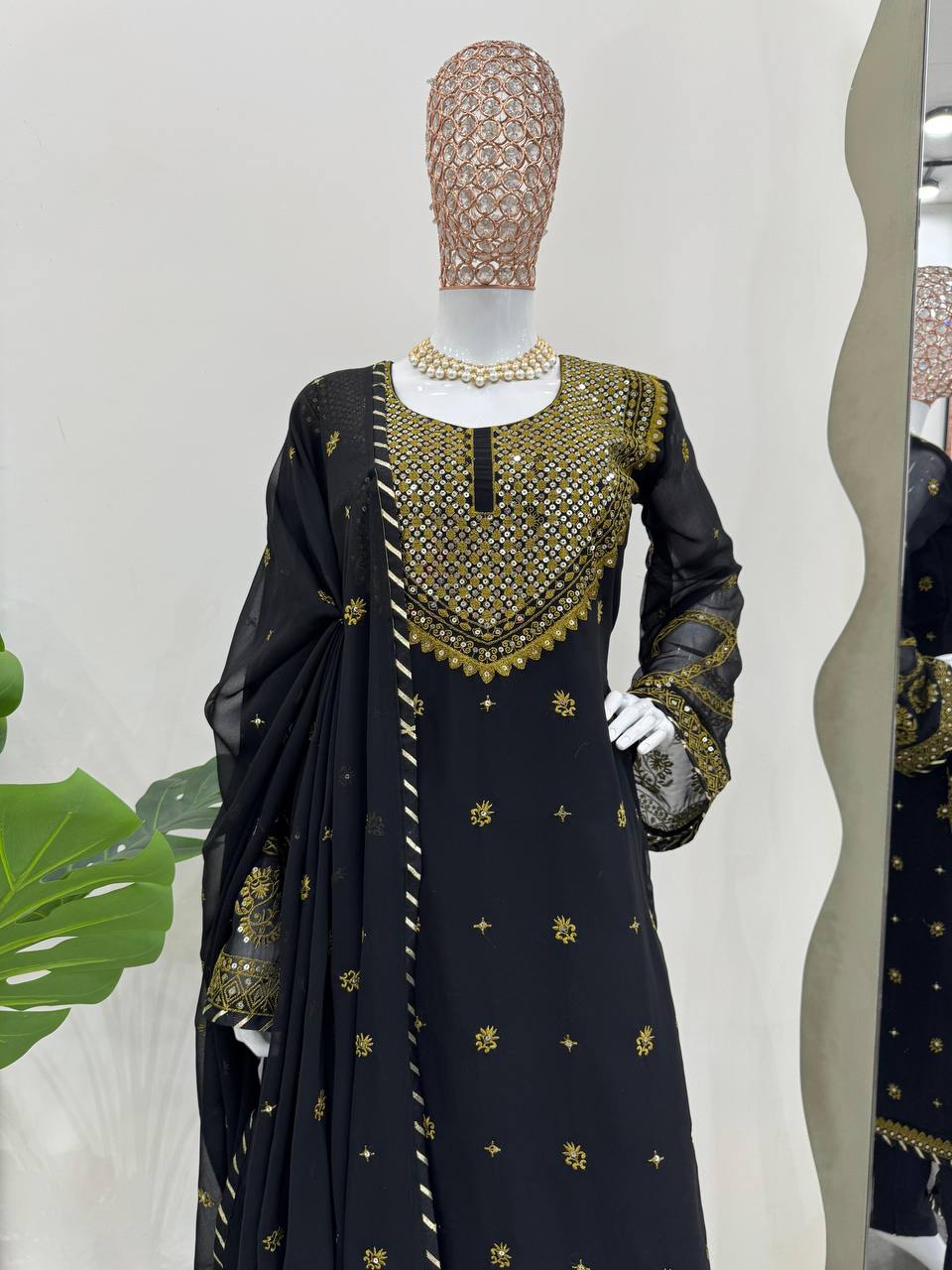 Black Elegant Embroidered Georgette Suit Set